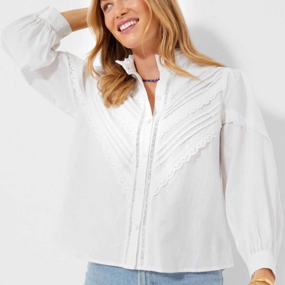 Tuckernuck Pomander Place Jolene Blouse, white, XS NWT